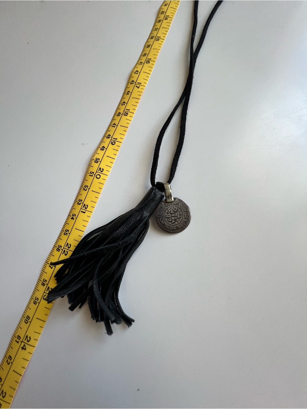 Black Tassel Necklace with Coin Pendant